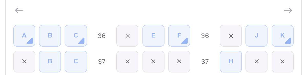 Multiple rows and exit row on the seat map