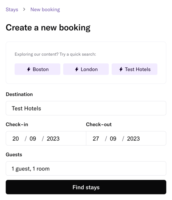 Test hotels search via the dashboard