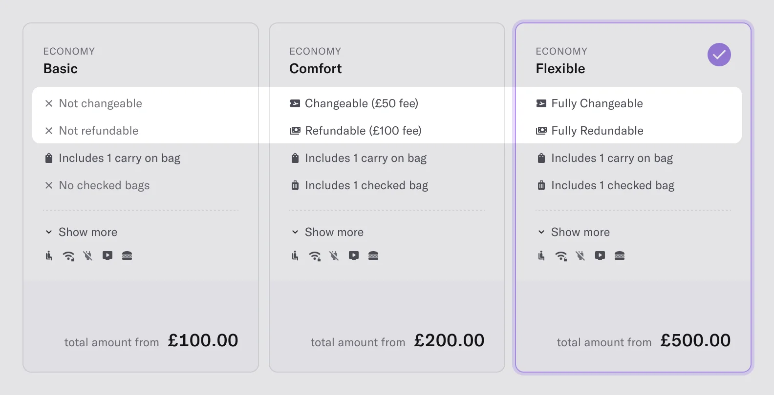An example of the way change and refund conditions can be displayed to customers